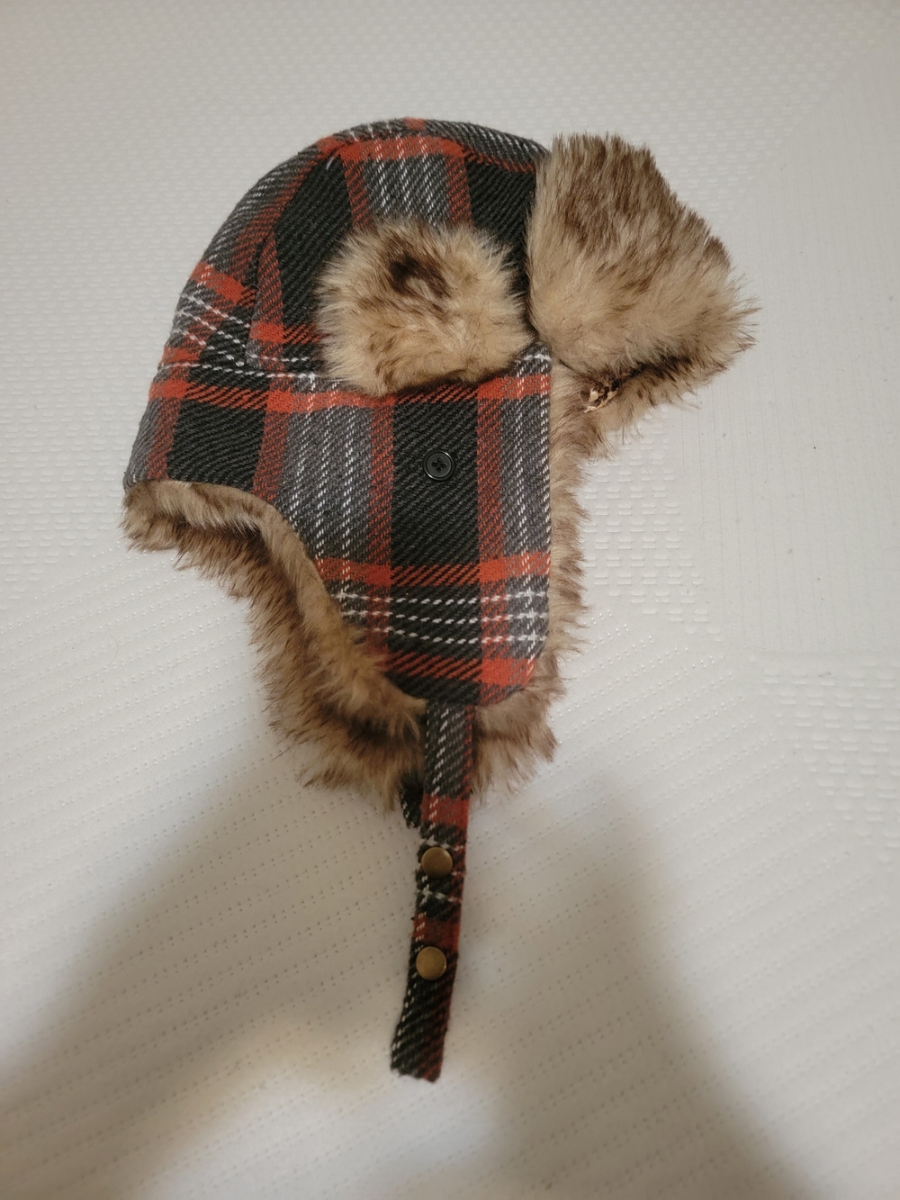 Angela & William Brown Plaid Faux Fur Trapper Hat - Leopard Print LINING (A3)